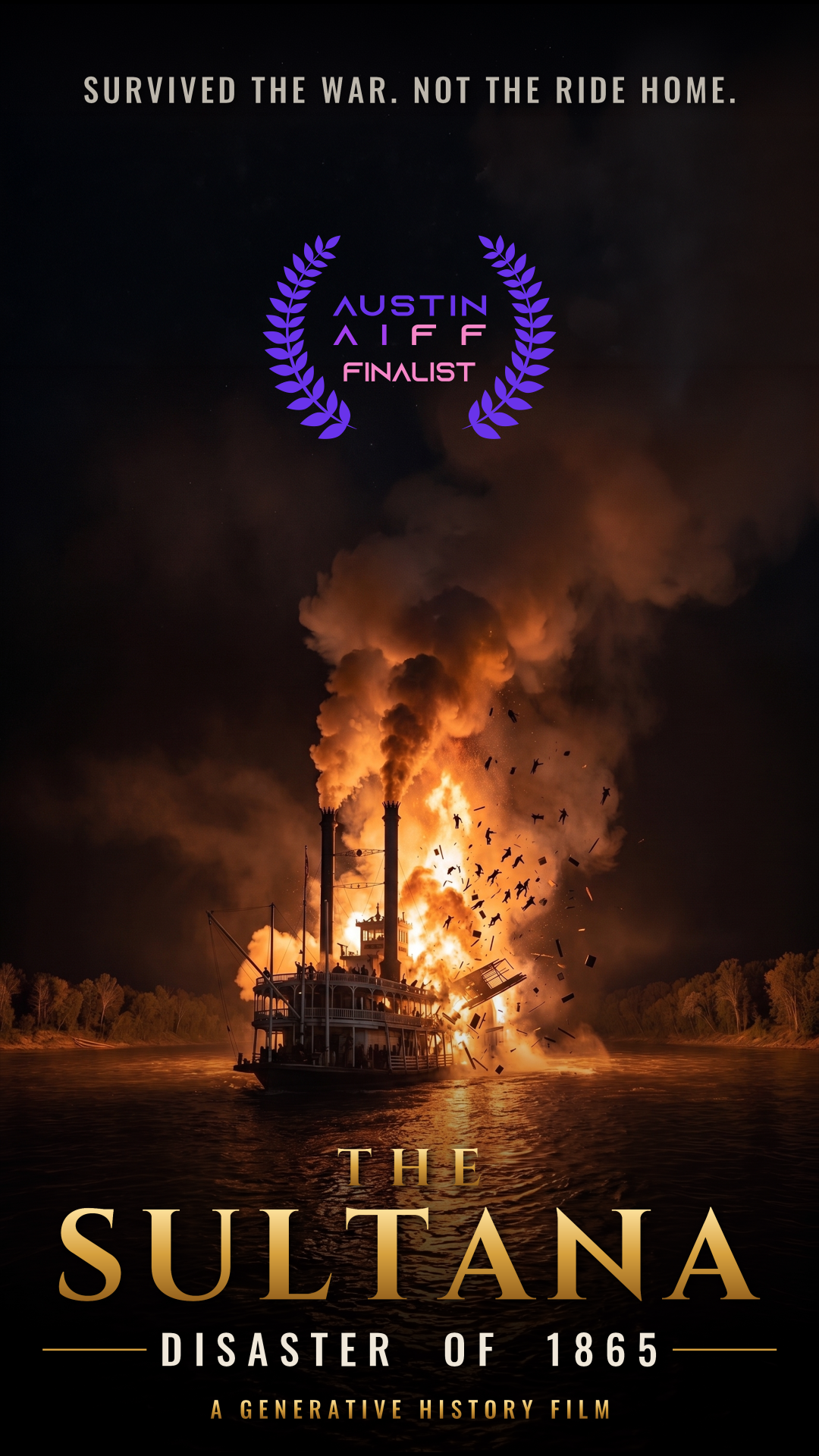 The Sultana Disaster original poster with official Austin AIFF Finalist laurel