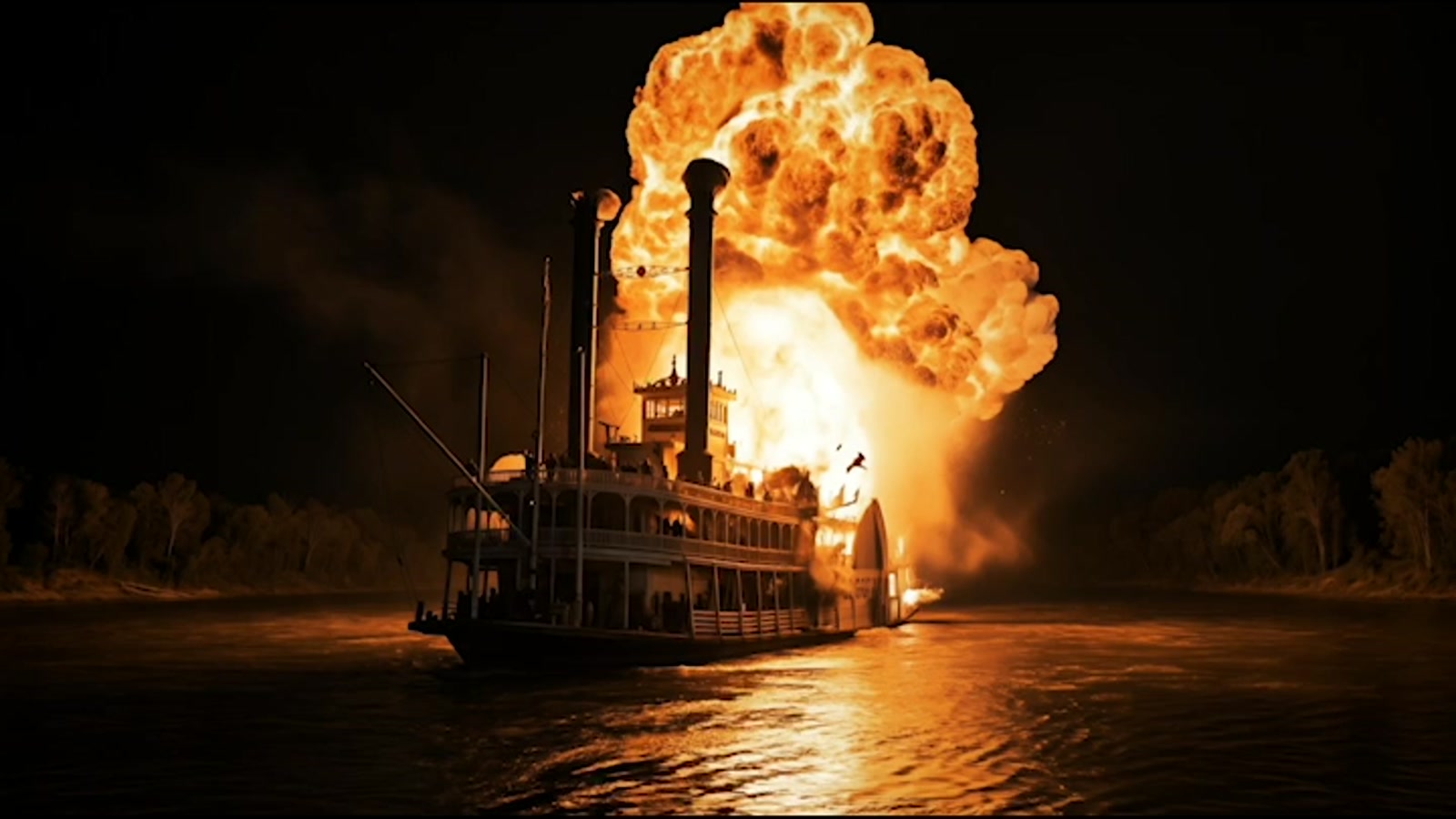 The Sultana riverboat exploding at night